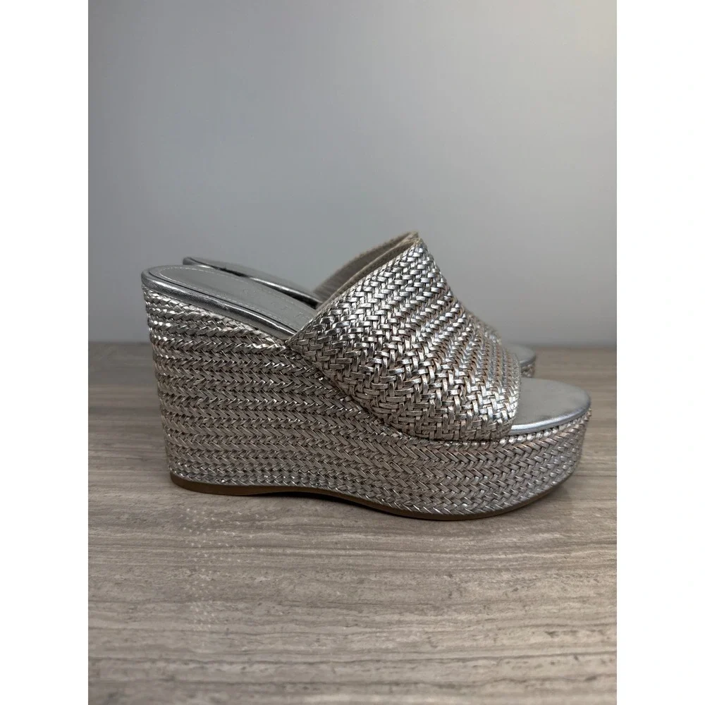 Guess Yenisa Silver Metallic Woven Platform Wedge Sandals Women's 7 Glam Y2K
